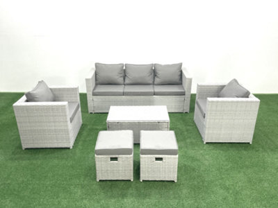 Fimous Rattan Garden Furniture Set 3 Seater Sofa 2 Chair Rectangular Coffee Table 2 Small Stools Light Grey 7 Seater - image 1