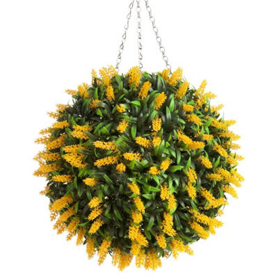 Pair Of Best Artificial 38Cm Yellow Lush Lavender Hanging Basket Flower Topiary Ball - Weather & Fade Resistant - image 1
