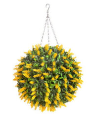 Pair Of Best Artificial 38Cm Yellow Lush Lavender Hanging Basket Flower Topiary Ball - Weather & Fade Resistant - thumbnail 3