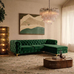 Monaco Chesterfield 3 Seater Chaise Sofa Green Velvet L Shaped Corner Chaise- Right Hand Deep Buttoned Upholstery Couch Lounge - thumbnail 1