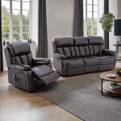 More4Homes Chester Manual Recliner Bonded Leather 1+3 Seater Sofa Set (Brown) - image 1