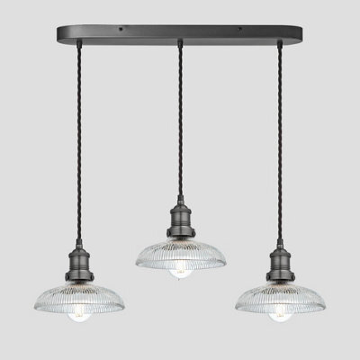 Industville Brooklyn Glass Dome 3 Wire Oval Cluster Lights, 8 Inch,  Pewter Holder