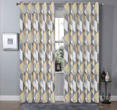 Printed Marble Curtains In Ochre, 167Cm X 137Cm