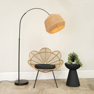 Valuelights Louis Black Arched Curved Floor Lamp With Natural Rope Pendant Lamp Shade And Led Bulb - image 1
