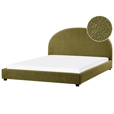Beliani Bed Boucle Vaucluse 180 X 200 Cm (Eu Super King) Olive Green - image 1