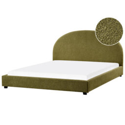 Beliani Bed Boucle Vaucluse 180 X 200 Cm (Eu Super King) Olive Green - thumbnail 1