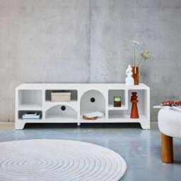 Sweeek - White Wood Effect Organic Tv Stand 160Cm With 7 Storage Niches L160Cm - thumbnail 4