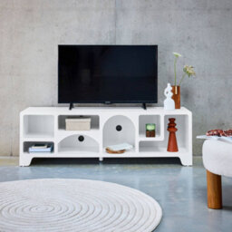 Sweeek - White Wood Effect Organic Tv Stand 160Cm With 7 Storage Niches L160Cm - thumbnail 3