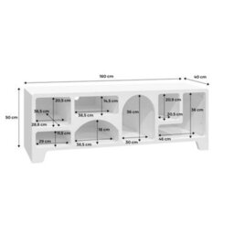Sweeek - White Wood Effect Organic Tv Stand 160Cm With 7 Storage Niches L160Cm - thumbnail 5