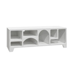Sweeek - White Wood Effect Organic Tv Stand 160Cm With 7 Storage Niches L160Cm - thumbnail 2