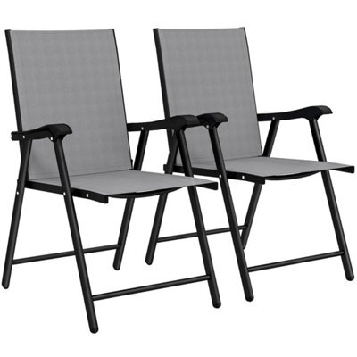 Folding Garden Chairs Set Of 2 With High Back, Armrests, Light Grey - image 1