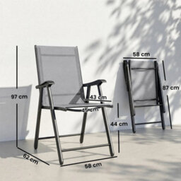 Folding Garden Chairs Set Of 2 With High Back, Armrests, Light Grey - thumbnail 3