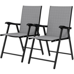 Folding Garden Chairs Set Of 2 With High Back, Armrests, Light Grey - thumbnail 4