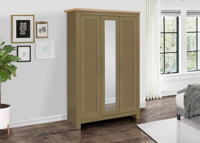 3 Door Mirror Wardrobe Olive Green Oak Birlea Highgate Farmhouse Shabby Chic - image 1