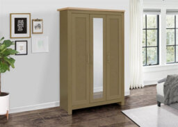 3 Door Mirror Wardrobe Olive Green Oak Birlea Highgate Farmhouse Shabby Chic - thumbnail 1