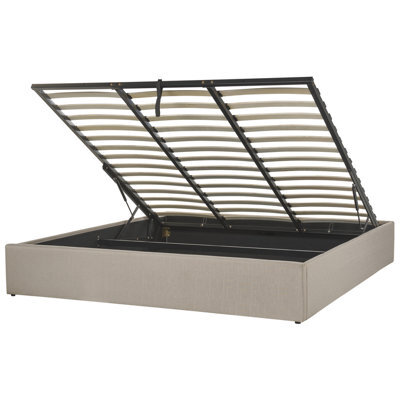 Beliani Ottoman Bed Without Headboard Fabric Dinan 180 X 200 Cm (Eu Super King) Light Brown - image 1