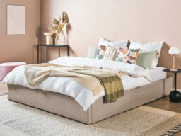 Beliani Ottoman Bed Without Headboard Fabric Dinan 180 X 200 Cm (Eu Super King) Light Brown - thumbnail 2