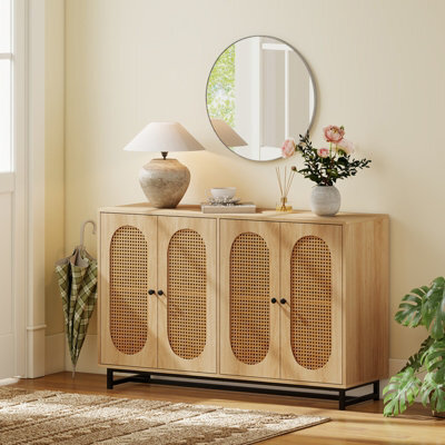 Costway Sideboard Buffet Cabinet 126Cm Rattan Accent Cabinet For Entryway Kitchen - image 1