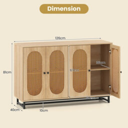 Costway Sideboard Buffet Cabinet 126Cm Rattan Accent Cabinet For Entryway Kitchen - thumbnail 3