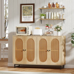 Costway Sideboard Buffet Cabinet 126Cm Rattan Accent Cabinet For Entryway Kitchen - thumbnail 4