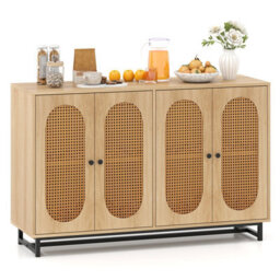 Costway Sideboard Buffet Cabinet 126Cm Rattan Accent Cabinet For Entryway Kitchen - thumbnail 2