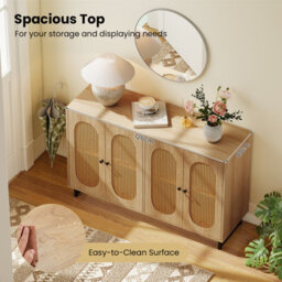 Costway Sideboard Buffet Cabinet 126Cm Rattan Accent Cabinet For Entryway Kitchen - thumbnail 7