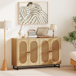 Costway Sideboard Buffet Cabinet 126Cm Rattan Accent Cabinet For Entryway Kitchen - thumbnail 5