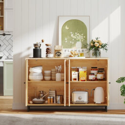 Costway Sideboard Buffet Cabinet 126Cm Rattan Accent Cabinet For Entryway Kitchen - thumbnail 6
