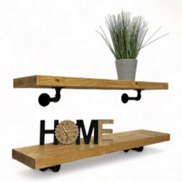 MKGT Industrial Pipe Bracket Wooden Floating Shelves, Rustic Wall Decor (Rustic Pine, 70Cm) - thumbnail 1