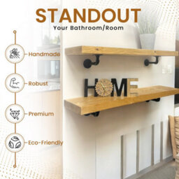 MKGT Industrial Pipe Bracket Wooden Floating Shelves, Rustic Wall Decor (Rustic Pine, 70Cm) - thumbnail 5