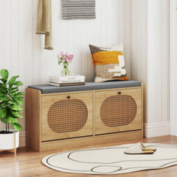 Gainoom Natural Shoe Storage Bench With Cushion Entryway Rattan Shoe Bench - thumbnail 4