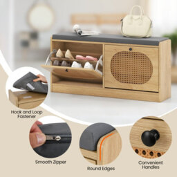 Gainoom Natural Shoe Storage Bench With Cushion Entryway Rattan Shoe Bench - thumbnail 9