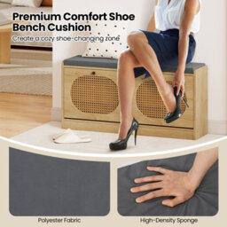 Gainoom Natural Shoe Storage Bench With Cushion Entryway Rattan Shoe Bench - thumbnail 8