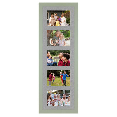 AK Frames 26X8 Green Modern Multi Photo Frame With Silver Mount - Holds 5 Apertures (5X) 6X4 Photos - image 1