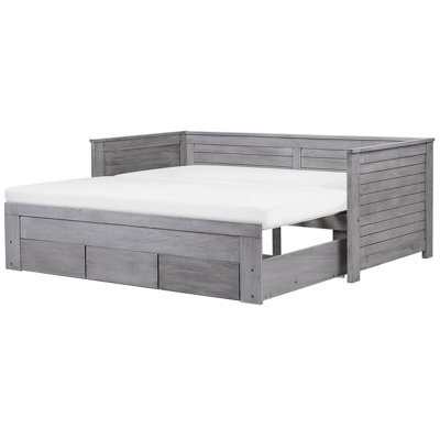 Beliani Bed With Storage Drawers Wood Cahors 90 X 200 Cm (Eu Single) Grey - image 1