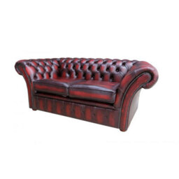 Chesterfield 2 Seater Sofa Settee Antique Oxblood Red Real Leather In Balmoral Style - thumbnail 5