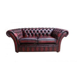 Chesterfield 2 Seater Sofa Settee Antique Oxblood Red Real Leather In Balmoral Style - thumbnail 3