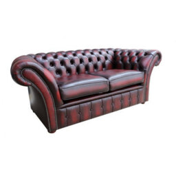 Chesterfield 2 Seater Sofa Settee Antique Oxblood Red Real Leather In Balmoral Style - thumbnail 7