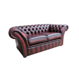 Chesterfield 2 Seater Sofa Settee Antique Oxblood Red Real Leather In Balmoral Style - thumbnail 6