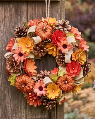 Dibor Pumpkin Patch Wreath 30 Cm Preserved Autumn Door Wreath With Pinecones And Pumpkins. - image 1
