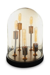 Orsina Amber Glass Dome Table Lamp, Antique Wood Base With Brass Holders, Elegant Cylindrical Bulb Design - thumbnail 2