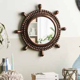 Wyld And Coco Nautical Rope Frame Wall Mirror Dark Brown 46Cm Diameter Vintage Distressed Finish - thumbnail 2