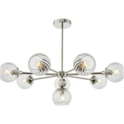 Loops 8 Light Pendant Lamp & 2X Matching Wall Lights - Bright Nickel Clear Spiral Patterned Shade - thumbnail 2
