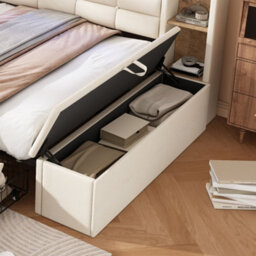 Merax 4Ft6 Double Daybed 135X190 Cm, Linen Upholstered Sofa Bed With Led, Usb, 2 Drawers & Headboards, Storage Bench, Beige - thumbnail 6