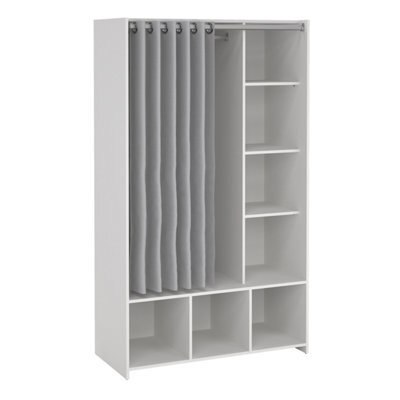 Furniture To Go Uppsala Open Mobile Wardrobe Unit In White With A Grey Textile Curtain - image 1