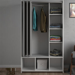 Furniture To Go Uppsala Open Mobile Wardrobe Unit In White With A Grey Textile Curtain - thumbnail 5
