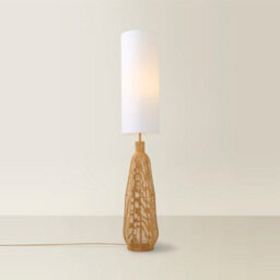 Valuelights Una White Tall Lamp Shade Natural Rattan Midi Floor Lamp With Led Bulb - thumbnail 3