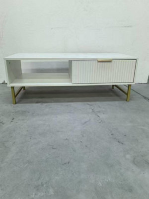 Kosy Koala Modern White Coffee Table With Storage, Gold Metal Legs And Handles, Stylish Centre Table For Living Room And Lounge - image 1