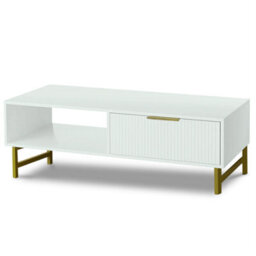 Kosy Koala Modern White Coffee Table With Storage, Gold Metal Legs And Handles, Stylish Centre Table For Living Room And Lounge - thumbnail 4