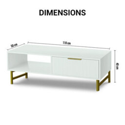Kosy Koala Modern White Coffee Table With Storage, Gold Metal Legs And Handles, Stylish Centre Table For Living Room And Lounge - thumbnail 6